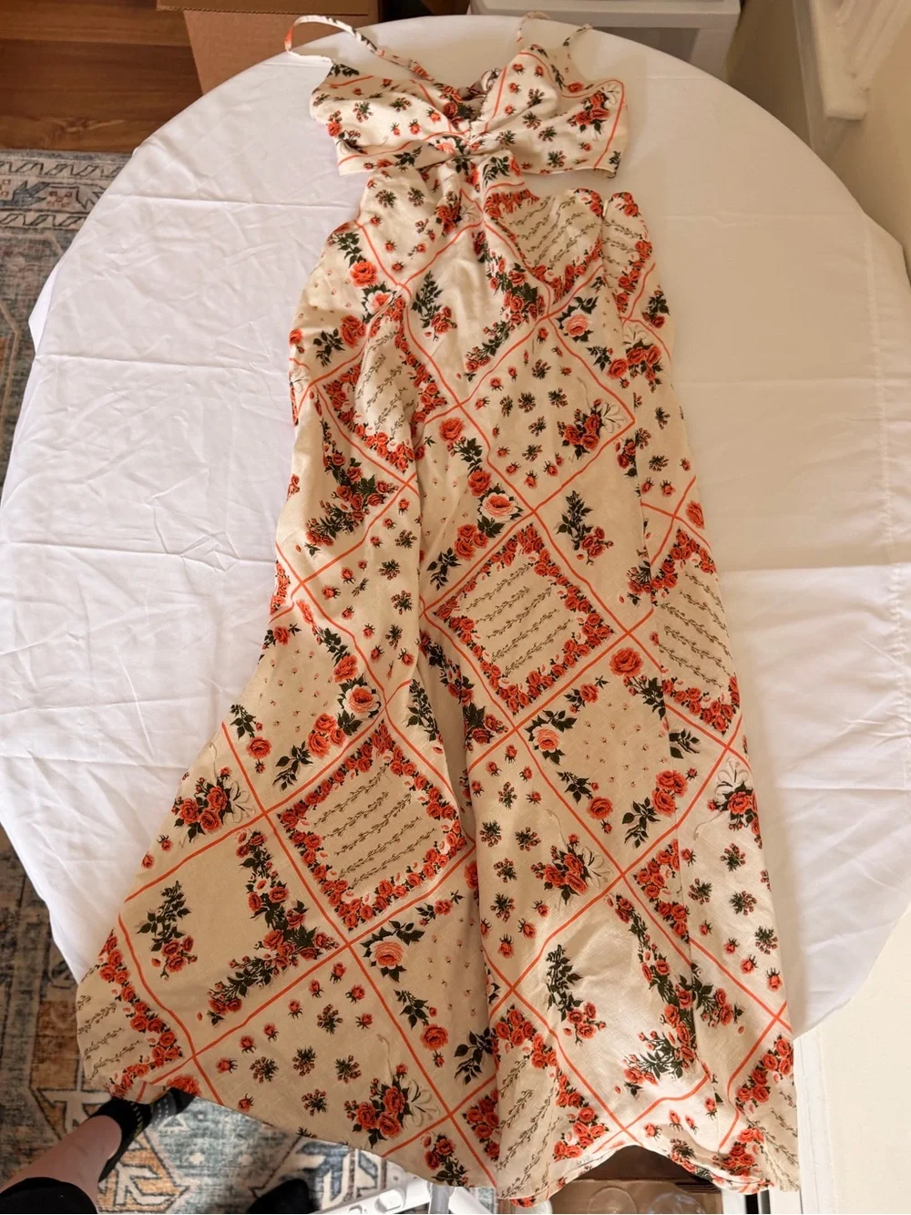 Abercrombie & Fitch White Floral Bandana Maxi Dress with Rust Roses